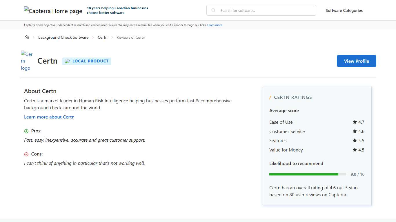 Certn Reviews from Verified Users - Capterra Canada 2026